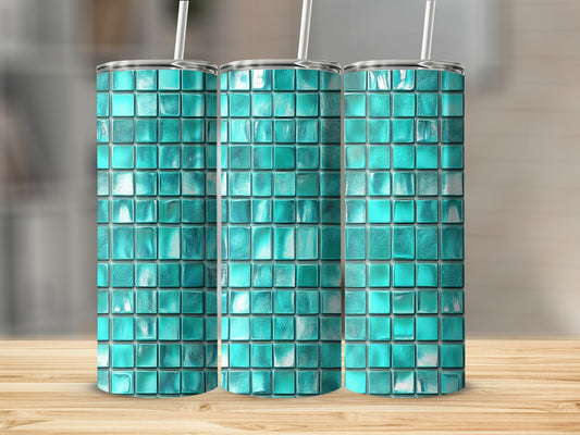 Aqua Hues Square Tile Pattern Unique Design Tumblers