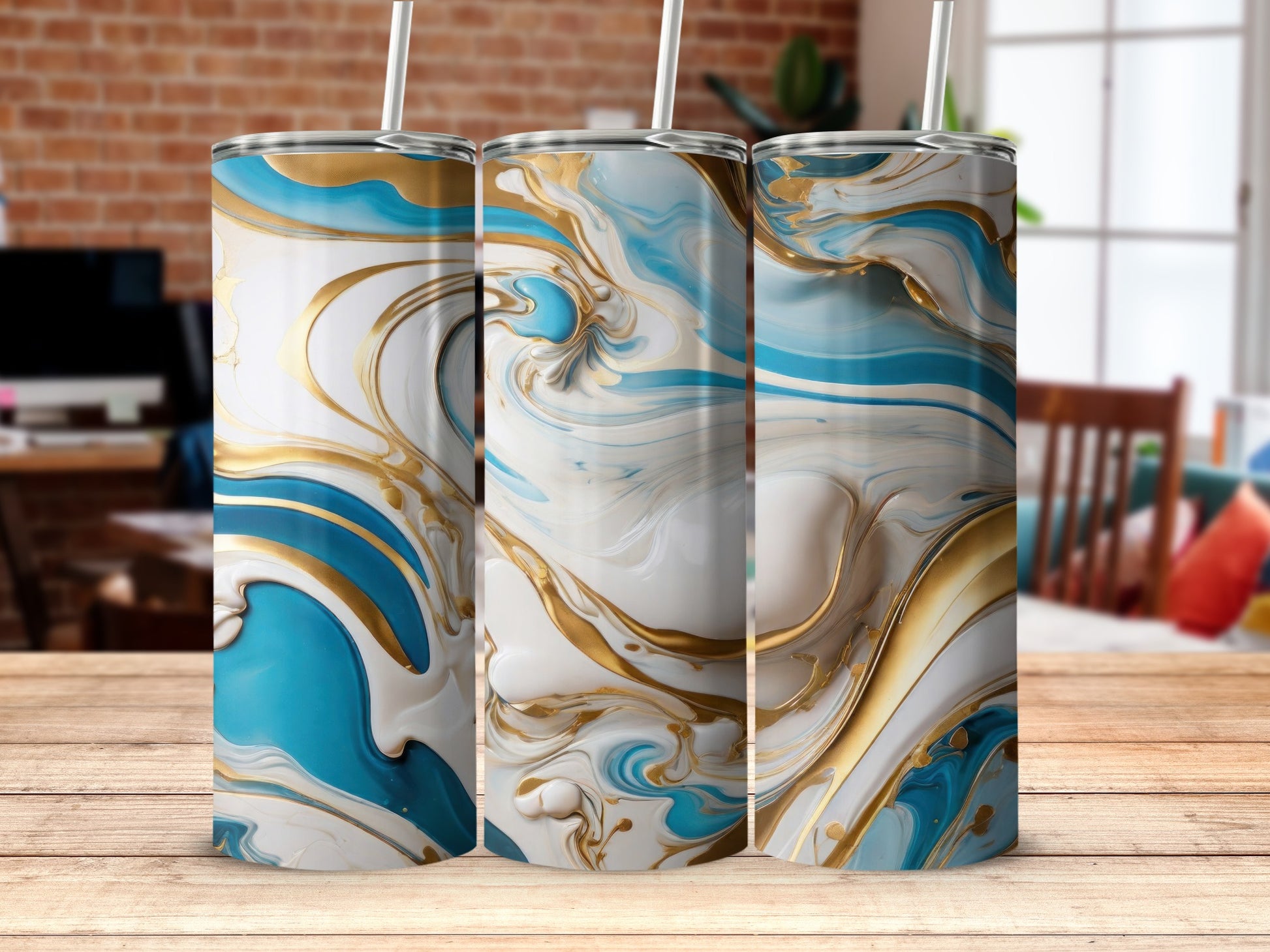 Blue Gold White Luxury Fluid Art Tumbler product type