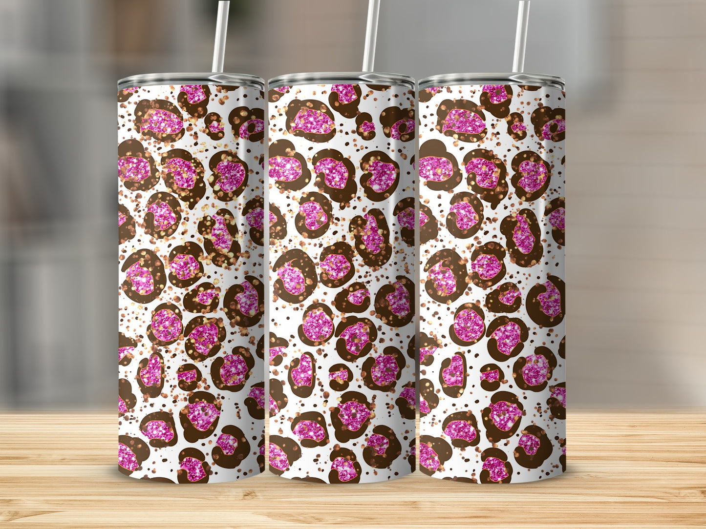 Glitter Leopard Print Tumbler for Stylish Beverages