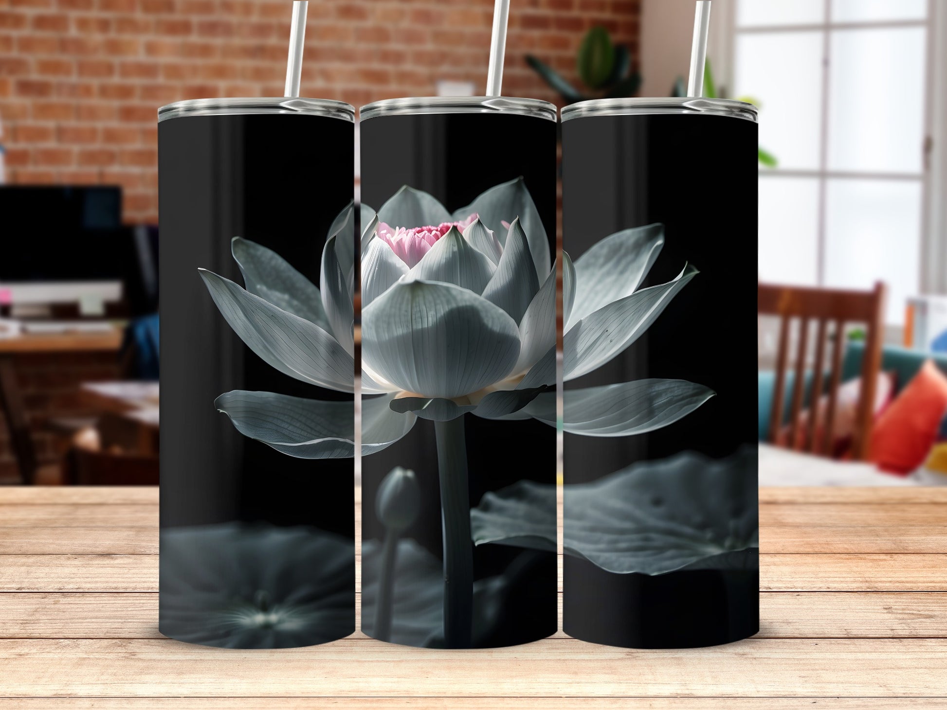 Elegant White Lotus Flower Pink Center Dark Background product type