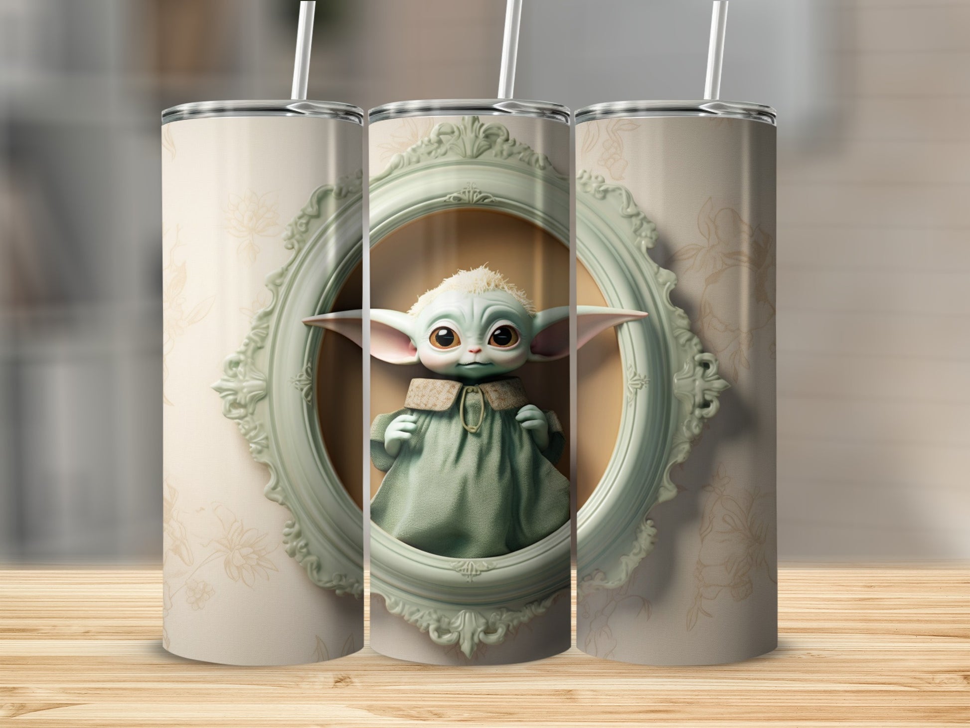 Baby Alien in Vintage Frame Illustration Tumblers