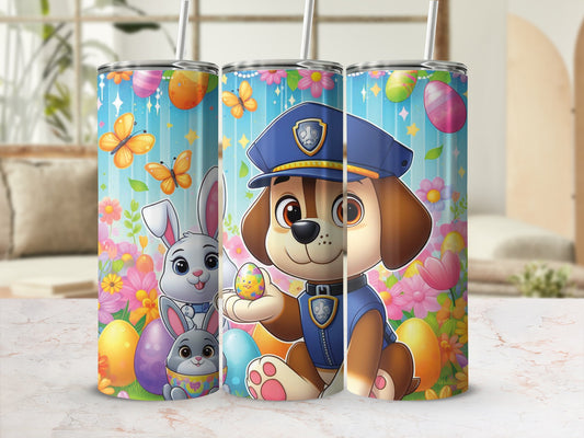 Police Dog Easter Bunny Eggs Flowers Butterflies tumbler