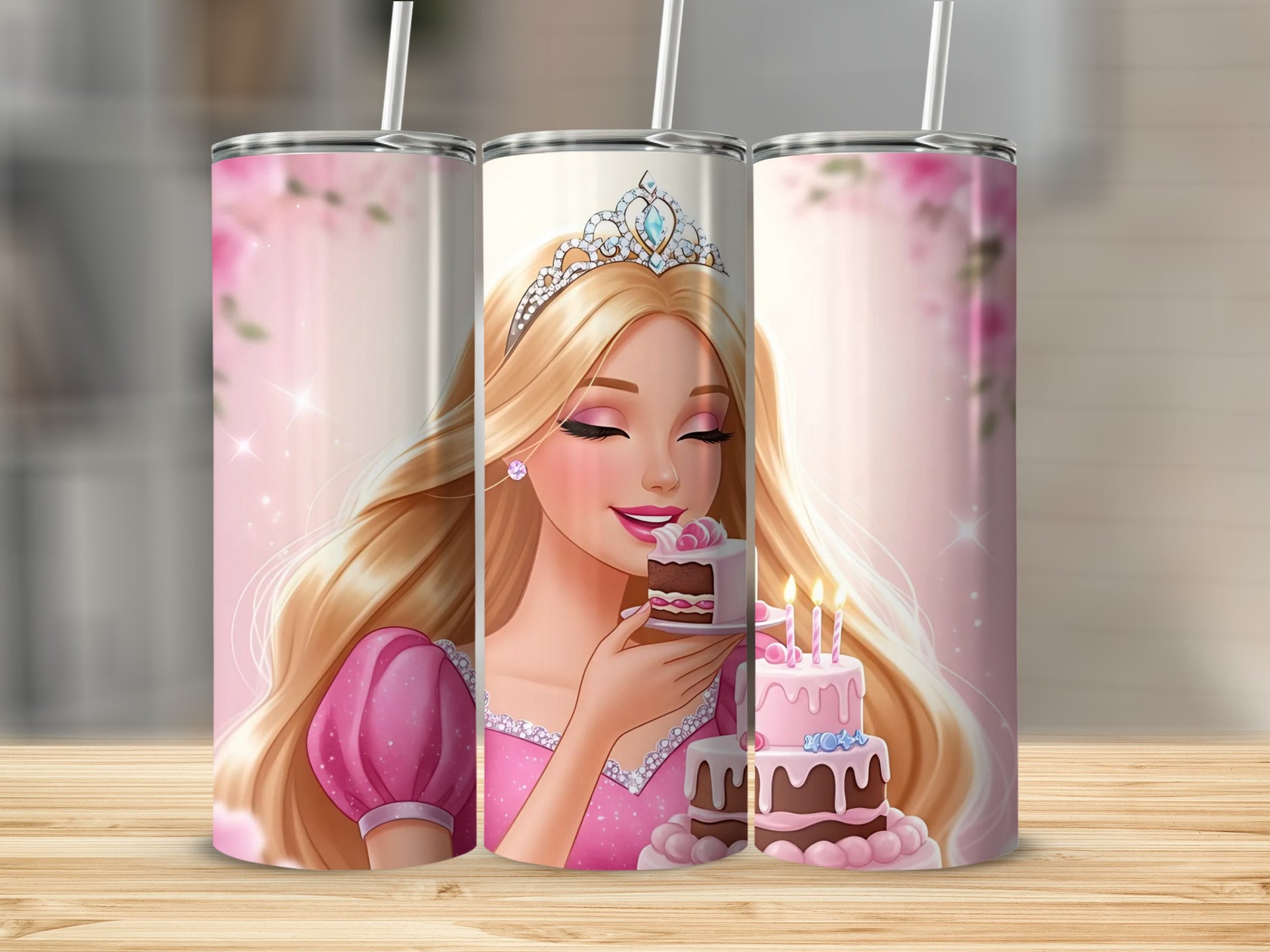 Princess Themed Birthday Cake Cup Design Tumbler