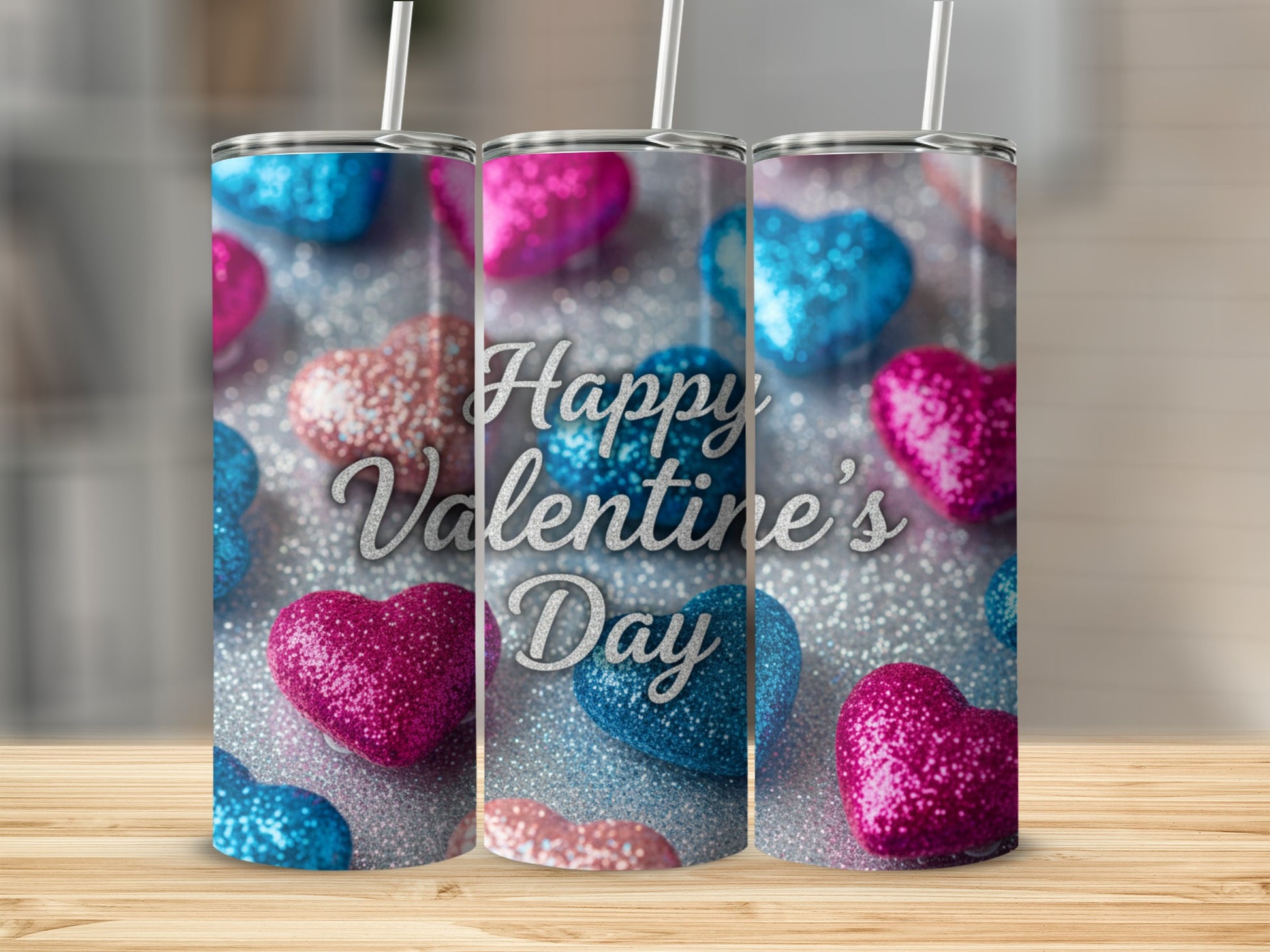Happy Valentine's Day Glitter Hearts Tumbler