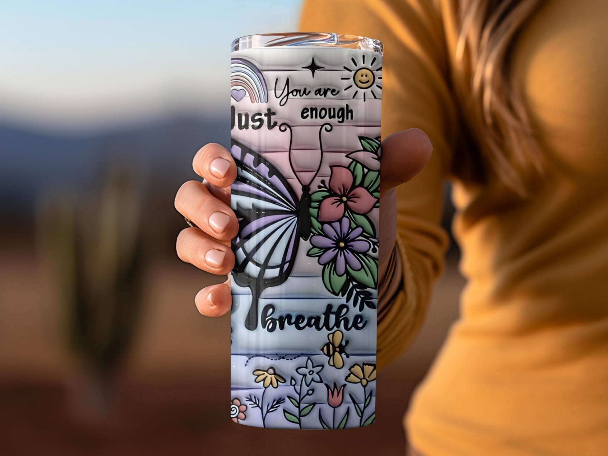 You Are Enough Just Breathe Butterfly Flowers Tumbler