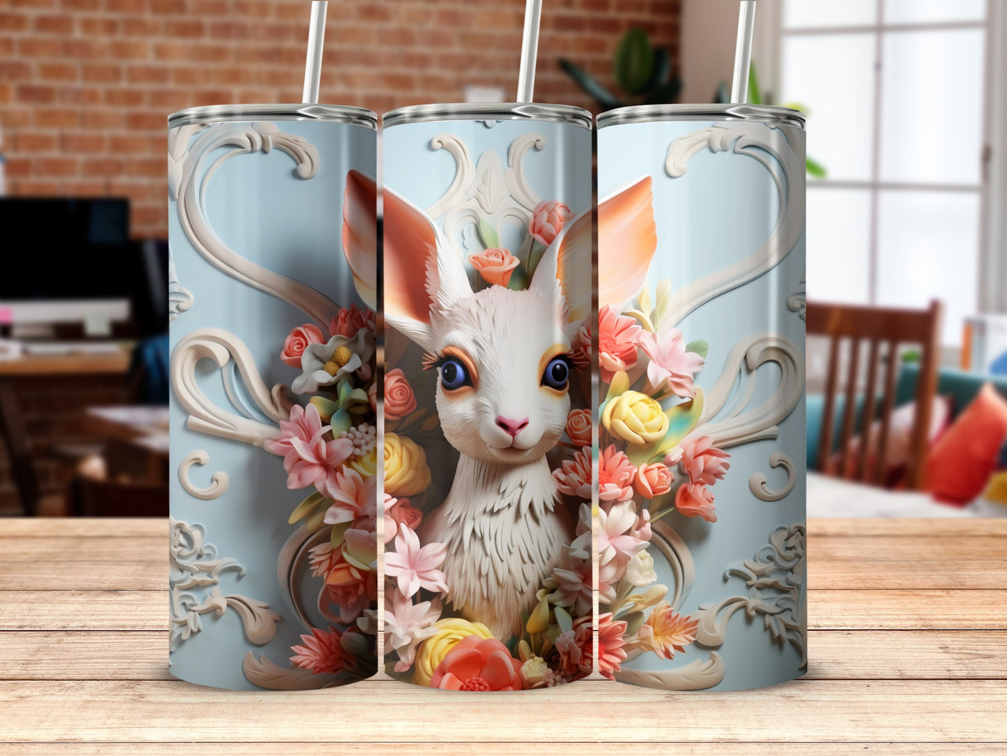 Floral Bunny Tumbler with Springtime Design