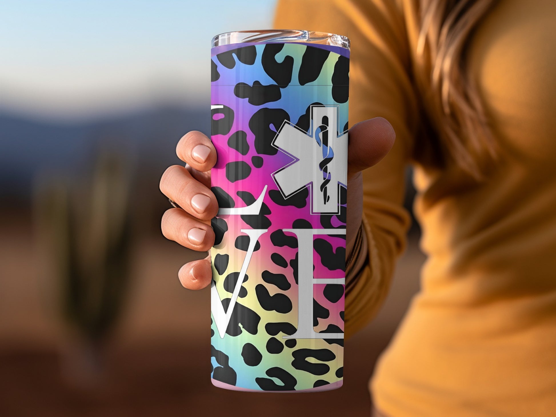 Colorful Leopard Print Tumbler With EMT Design