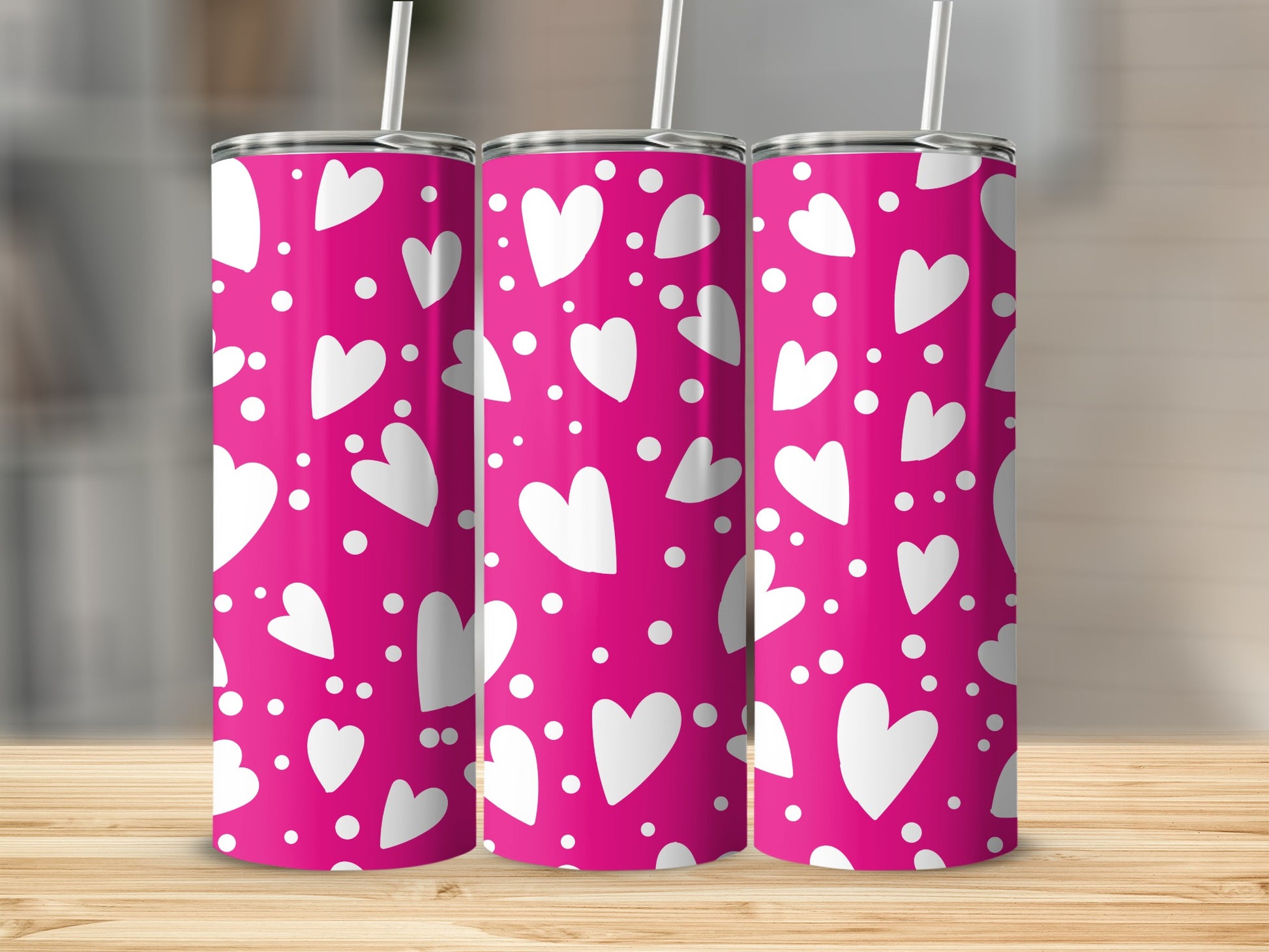Pink and White Hearts Patterned Tall Skinny Tumbler