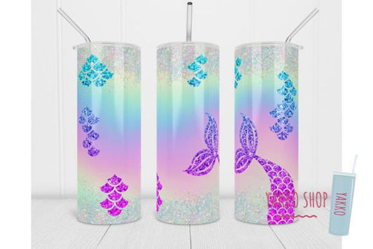 Glitter Mermaid Tail 20 in Pink, blue and Purple ounce tumbler