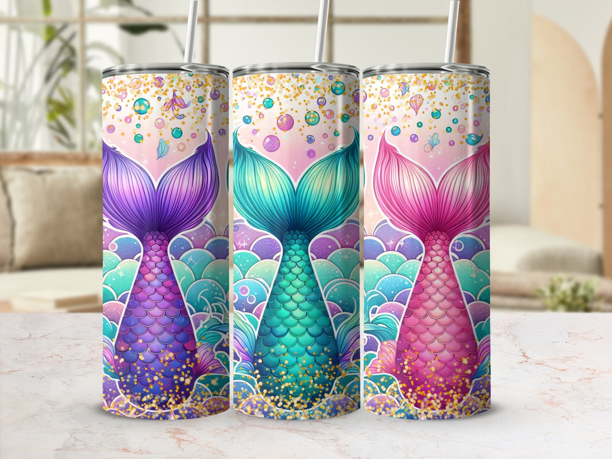 Colorful Mermaid Tails Glitter Bubbles Tumbler product type