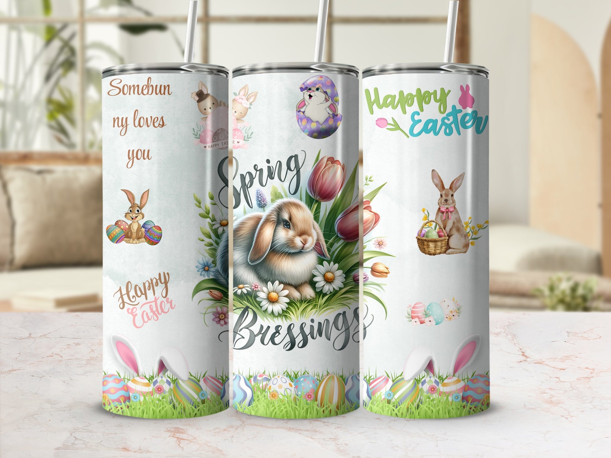Spring Blessings Happy Easter Themed Tumbler Cup