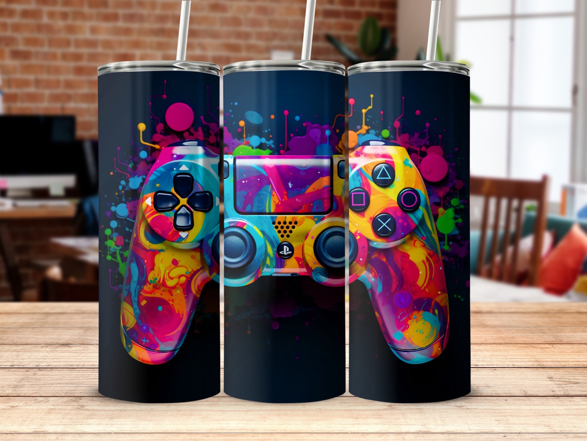 Vibrant Gaming Controller Splatter Tumbler