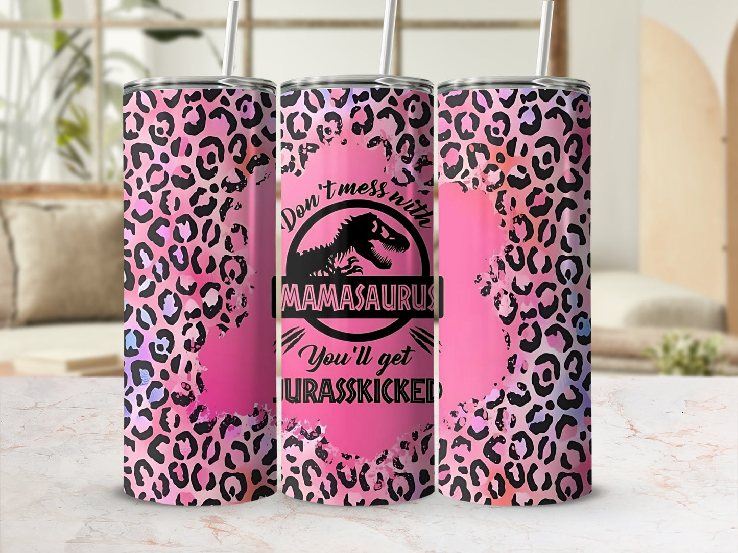 Mamasaurus Pink Leopard Print Insulated Tumbler Cup