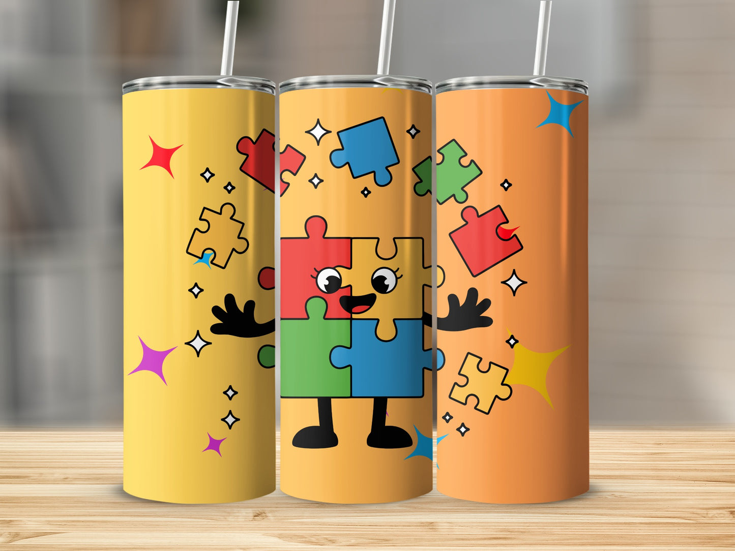 Colorful Puzzle Themed Tumblers for Fun and Leisure