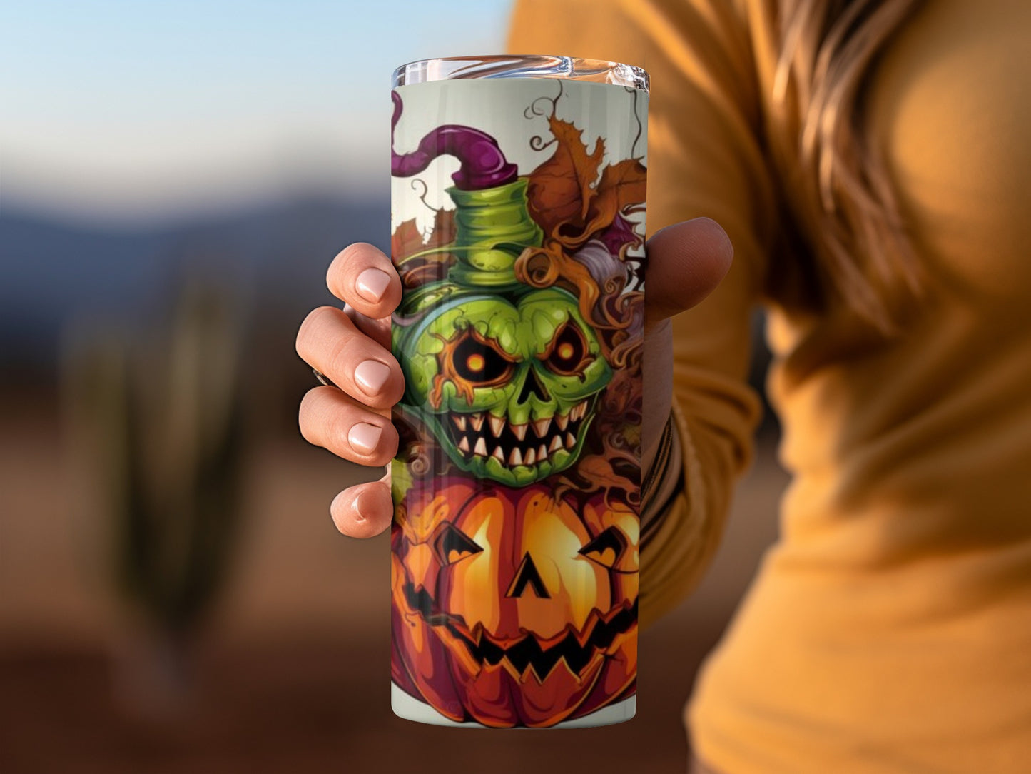 Spooky Halloween Pumpkin and Skull Tumbler Cup