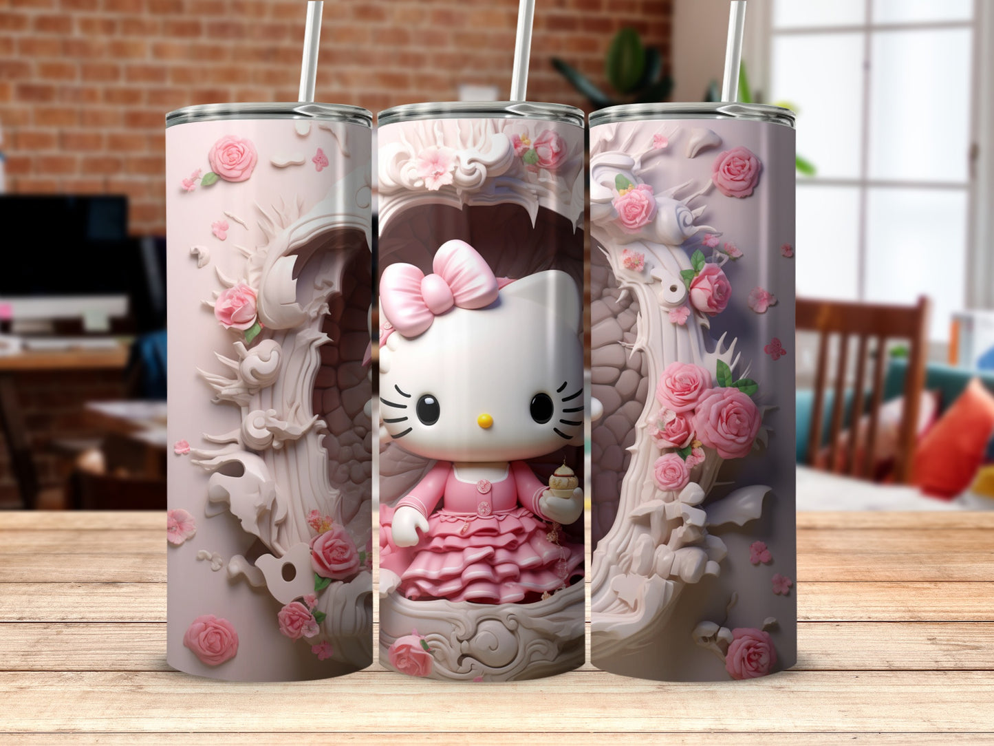 Adorable Hello Kitty Themed Tumbler with Pink Flowers