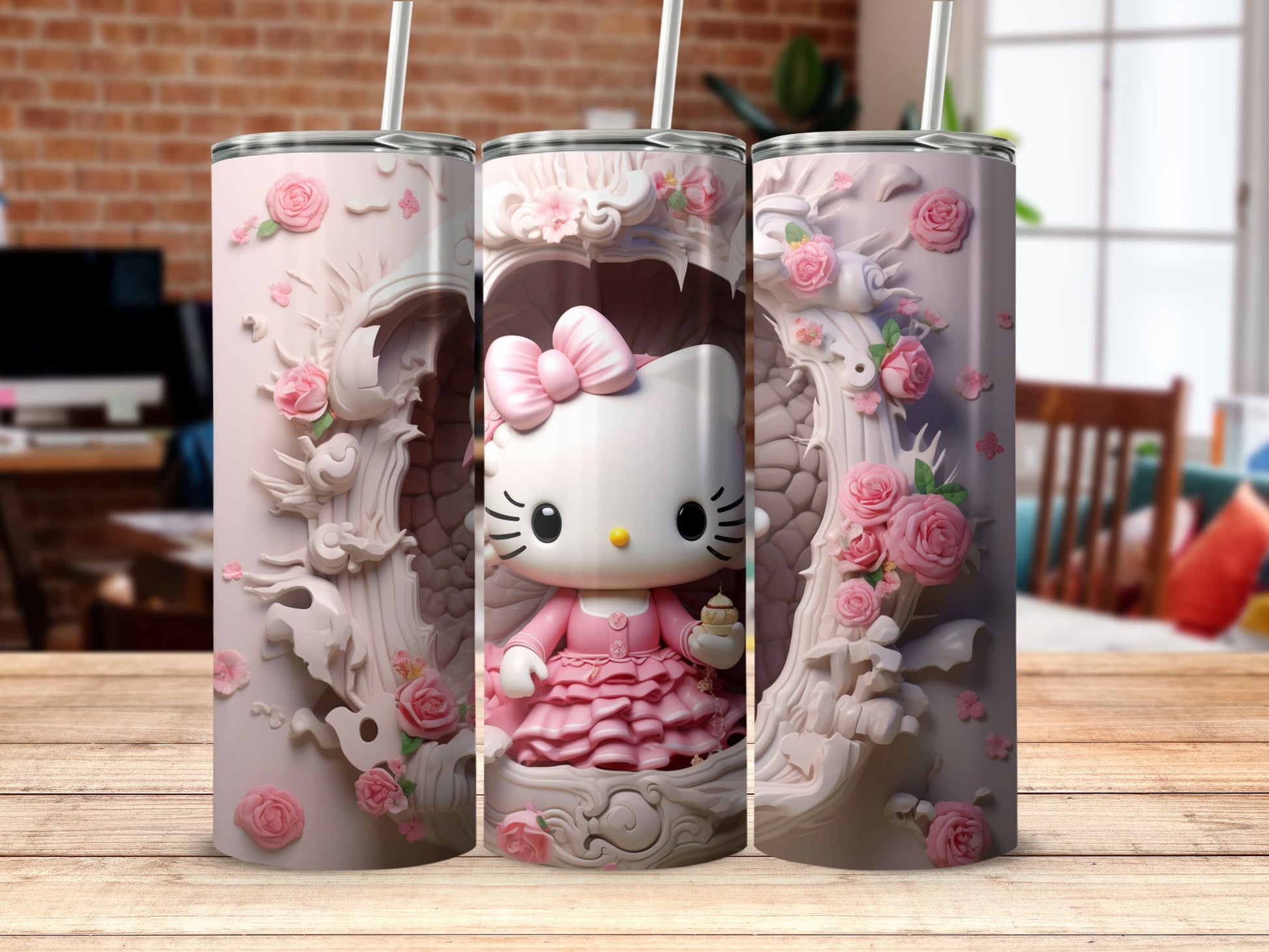 Adorable Hello Kitty Themed Tumbler with Pink Flowers