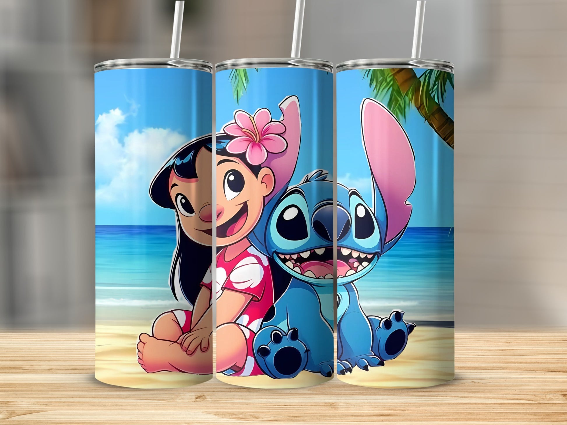 Cute Cartoon Character Beach Scene Tumbler Cup