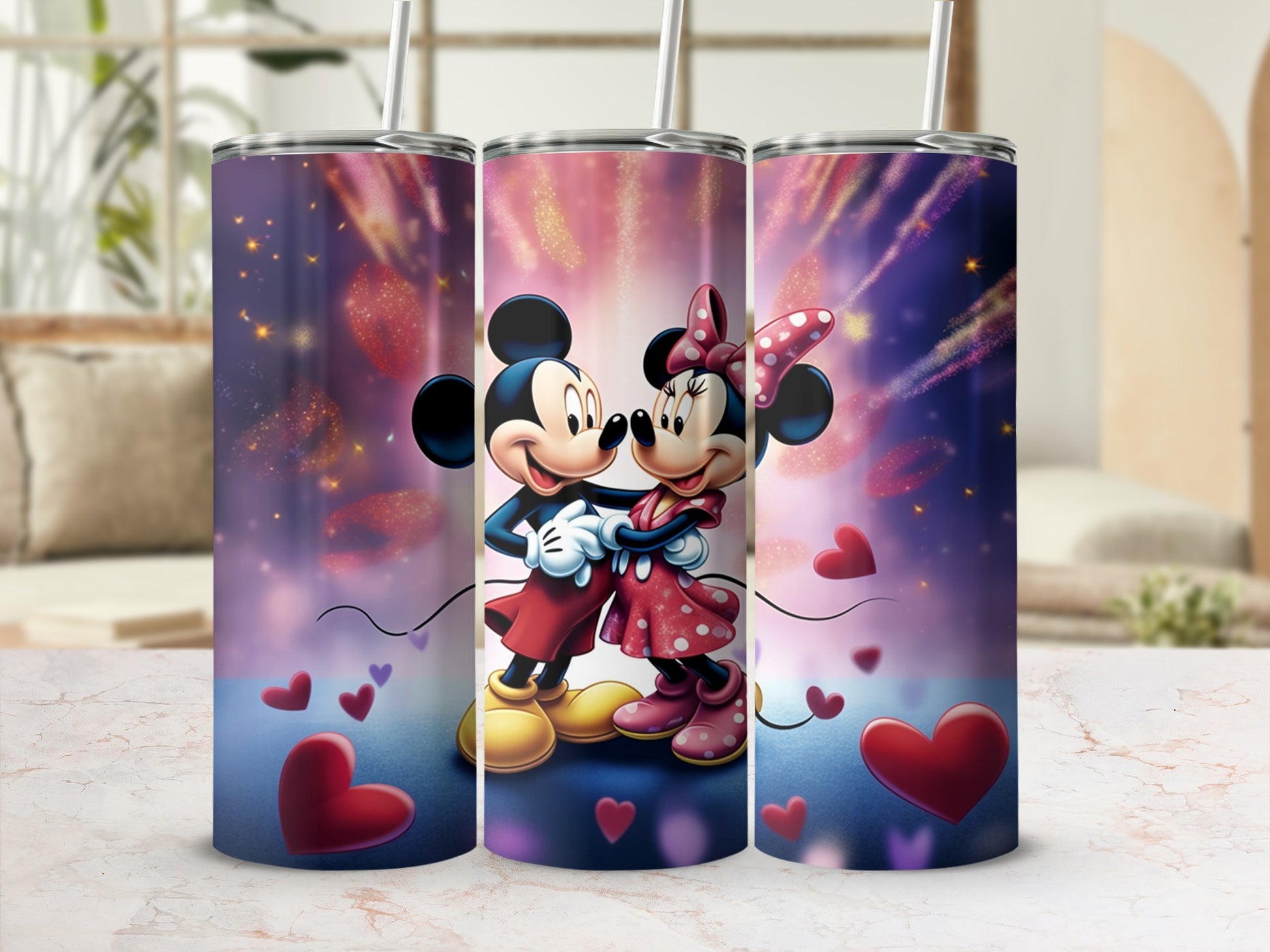 Romantic Mickey and Minnie with Heart Accents Drinkware