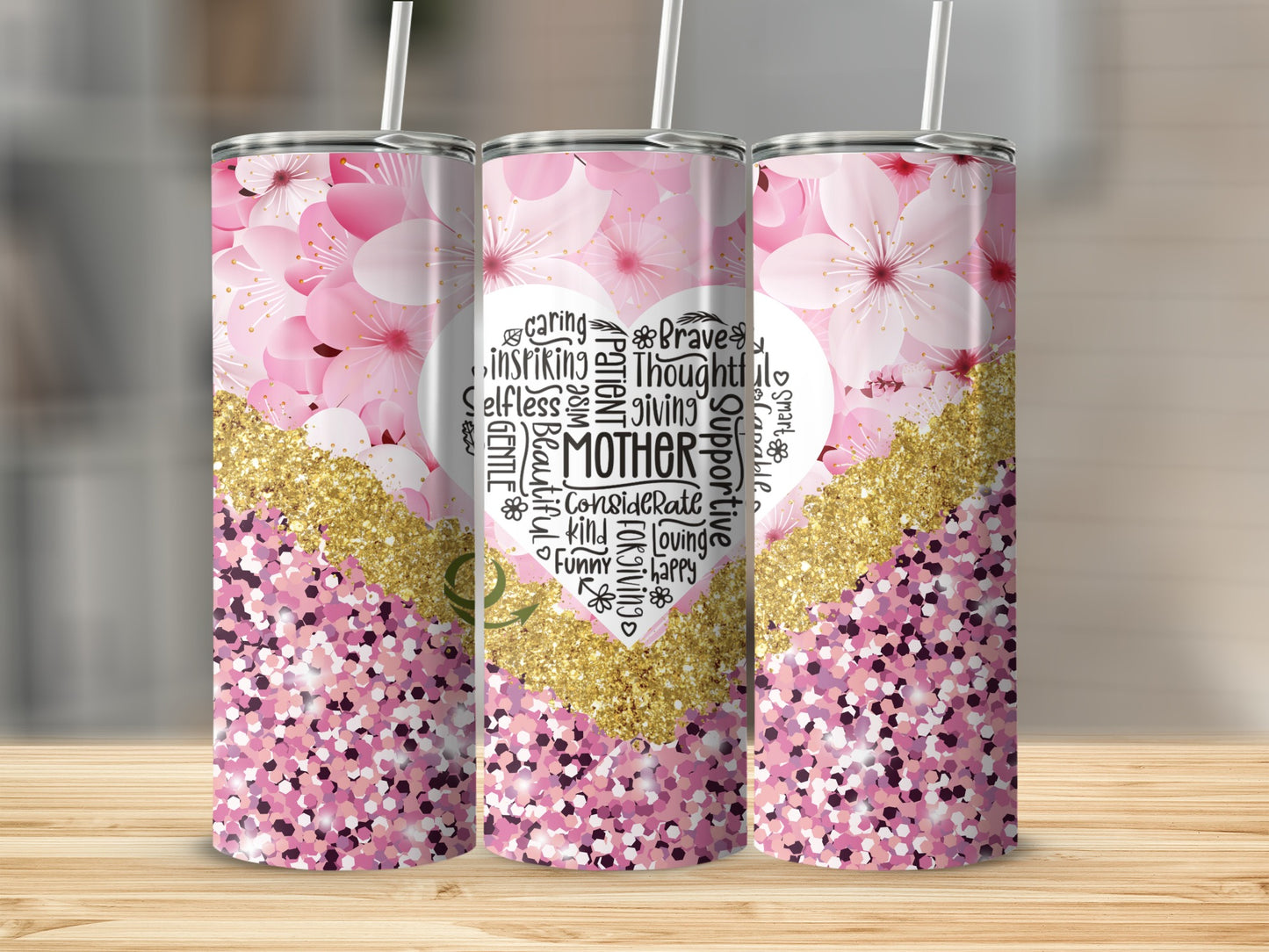 Pink Confetti and Floral Mother's Day Tumbler
