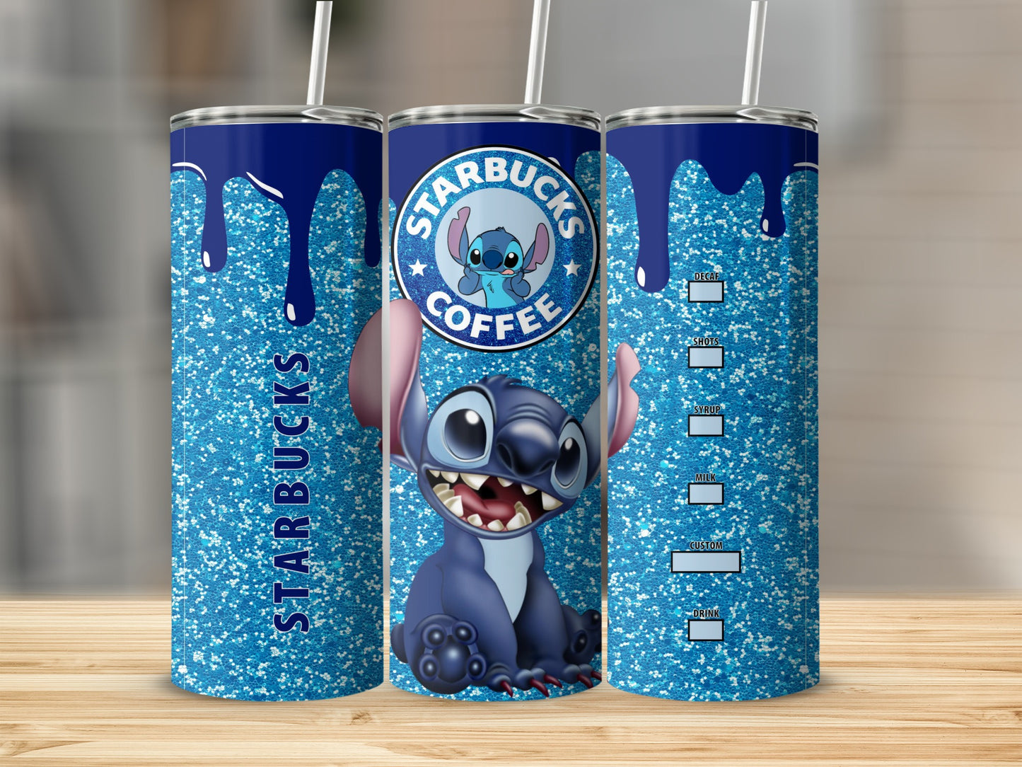 Starbucks Stitch Blue Glitter Tumbler 20oz Cup