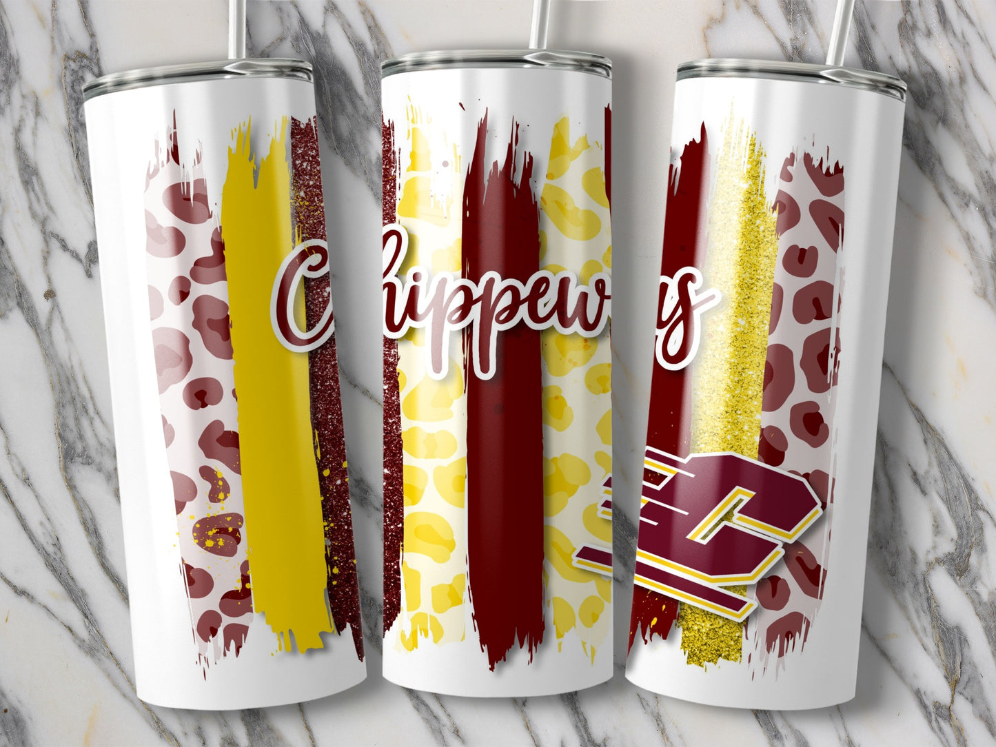 Chippewas Text Brush Stripes Mascot Logo Design Tumblers