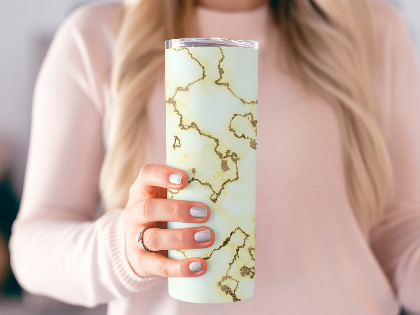 Golden Veins Across Pale Marble Texture Design Tumblers