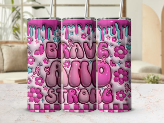 Pink Blue Drip Brave And Strong Flowers Stars product type