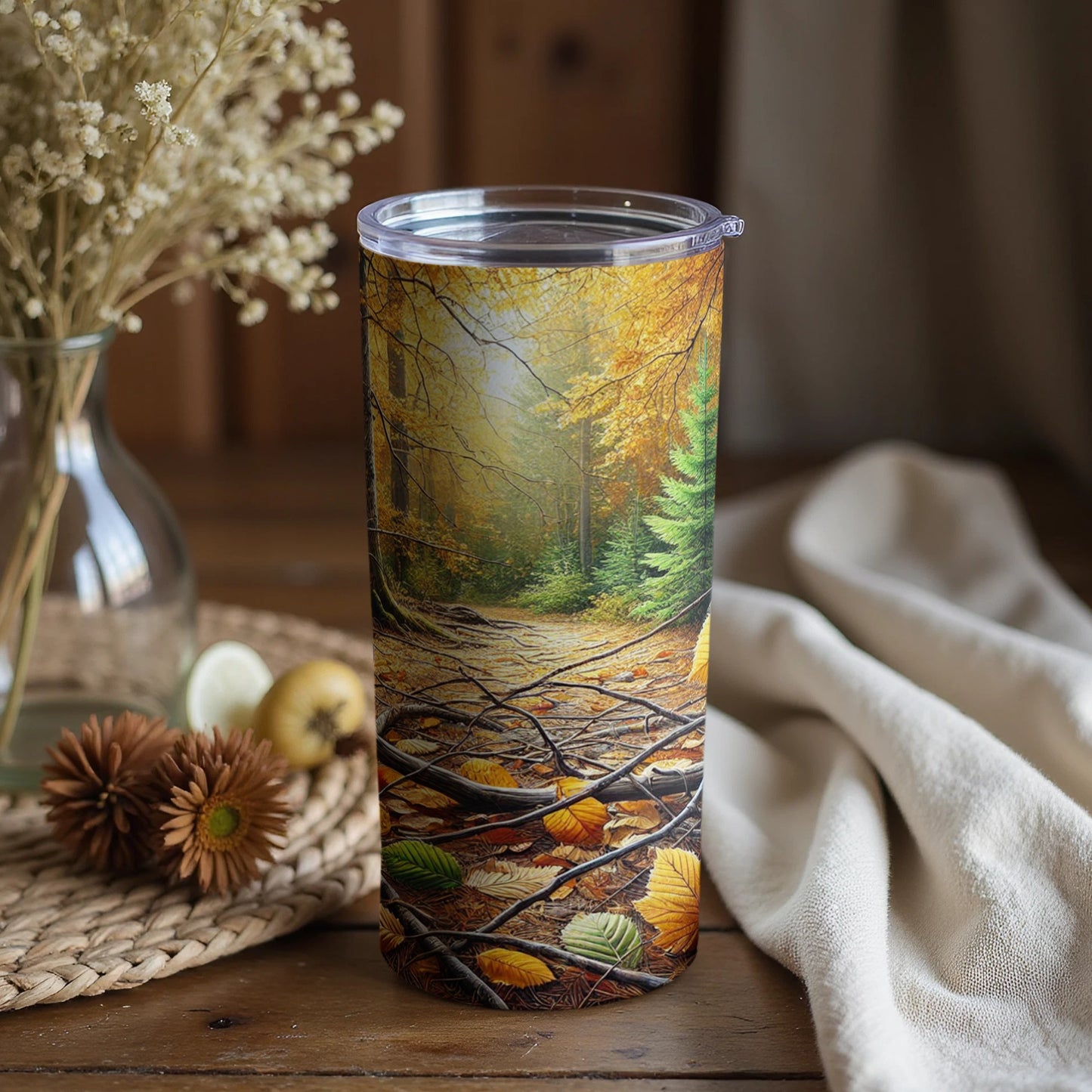 Autumn Forest Scenic Tumbler for Nature Themed Drinkware