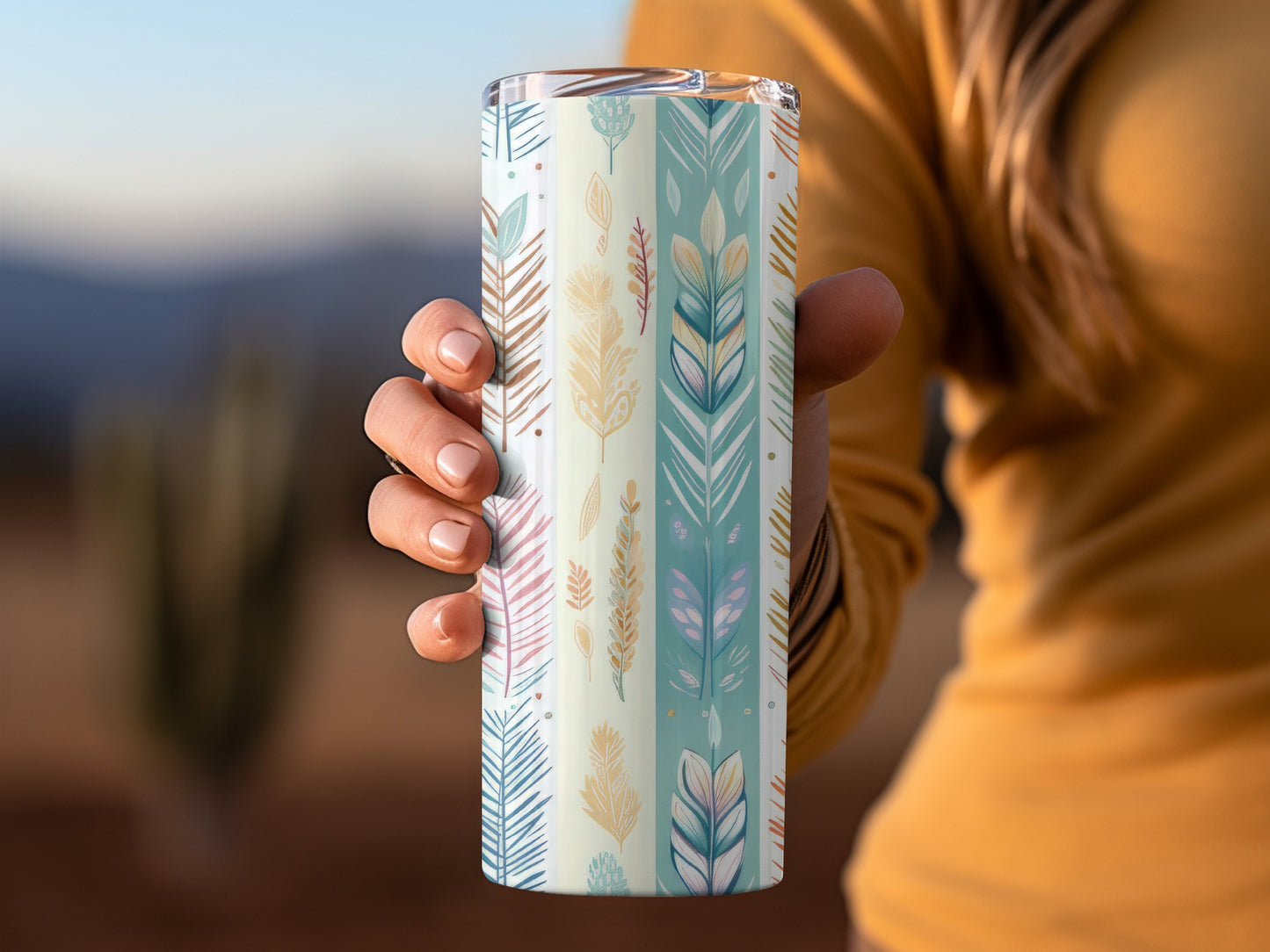 Pastel Feather Pattern Tumbler Insulated Drinkware