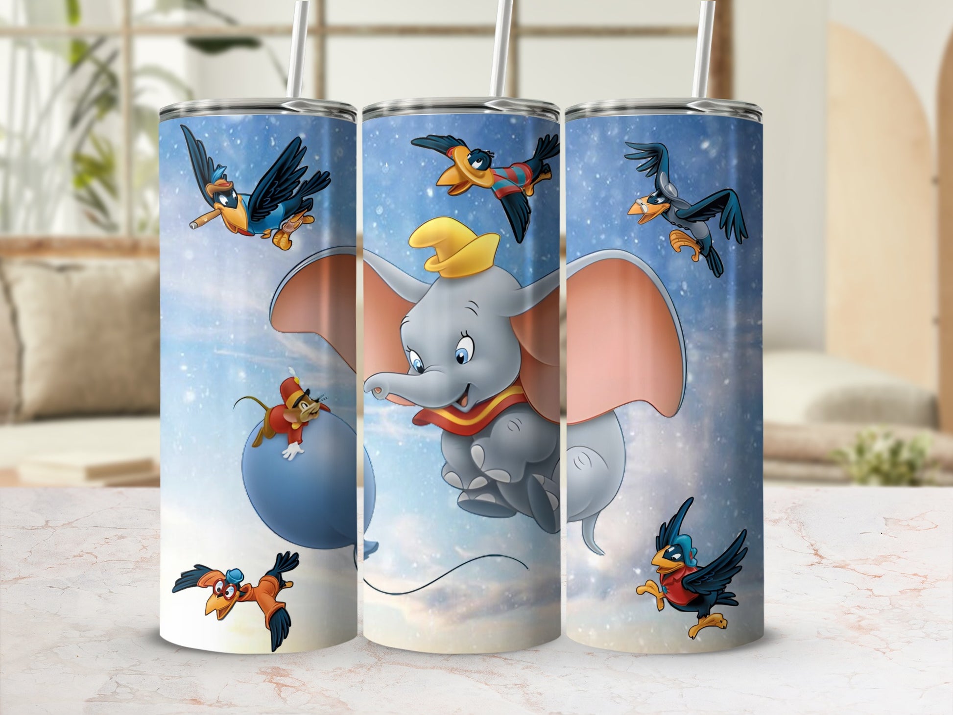 Magical Elephant with Flying Birds Insulated Tumbler