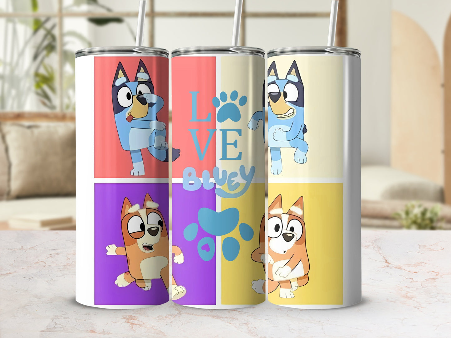 Love Bluey Cartoon Characters Tumbler Cup With Straw