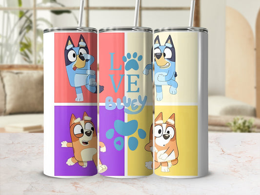 Love Bluey Cartoon Characters Tumbler Cup With Straw