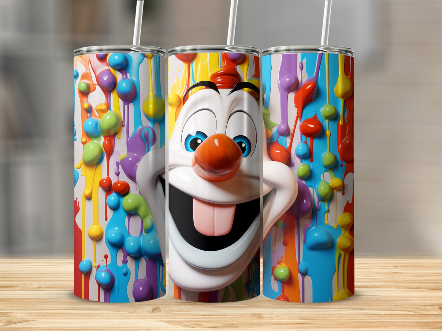 Colorful Dripping Paint Clown Themed Cup
