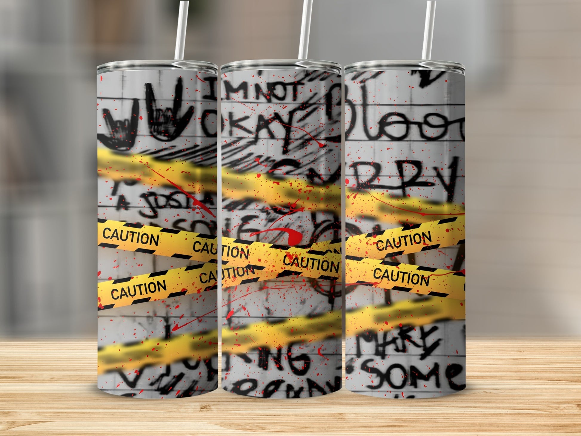 Graffiti Caution Tape Design Travel Tumbler