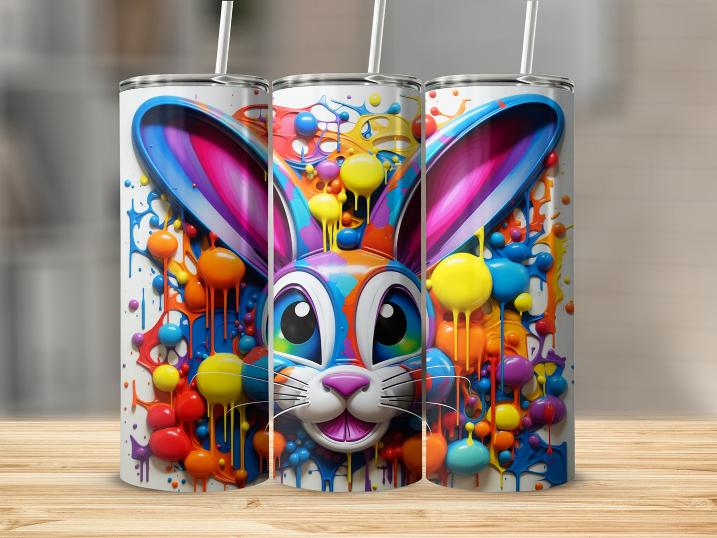 Colorful Abstract Bunny Design Tumbler Drinkware Cup