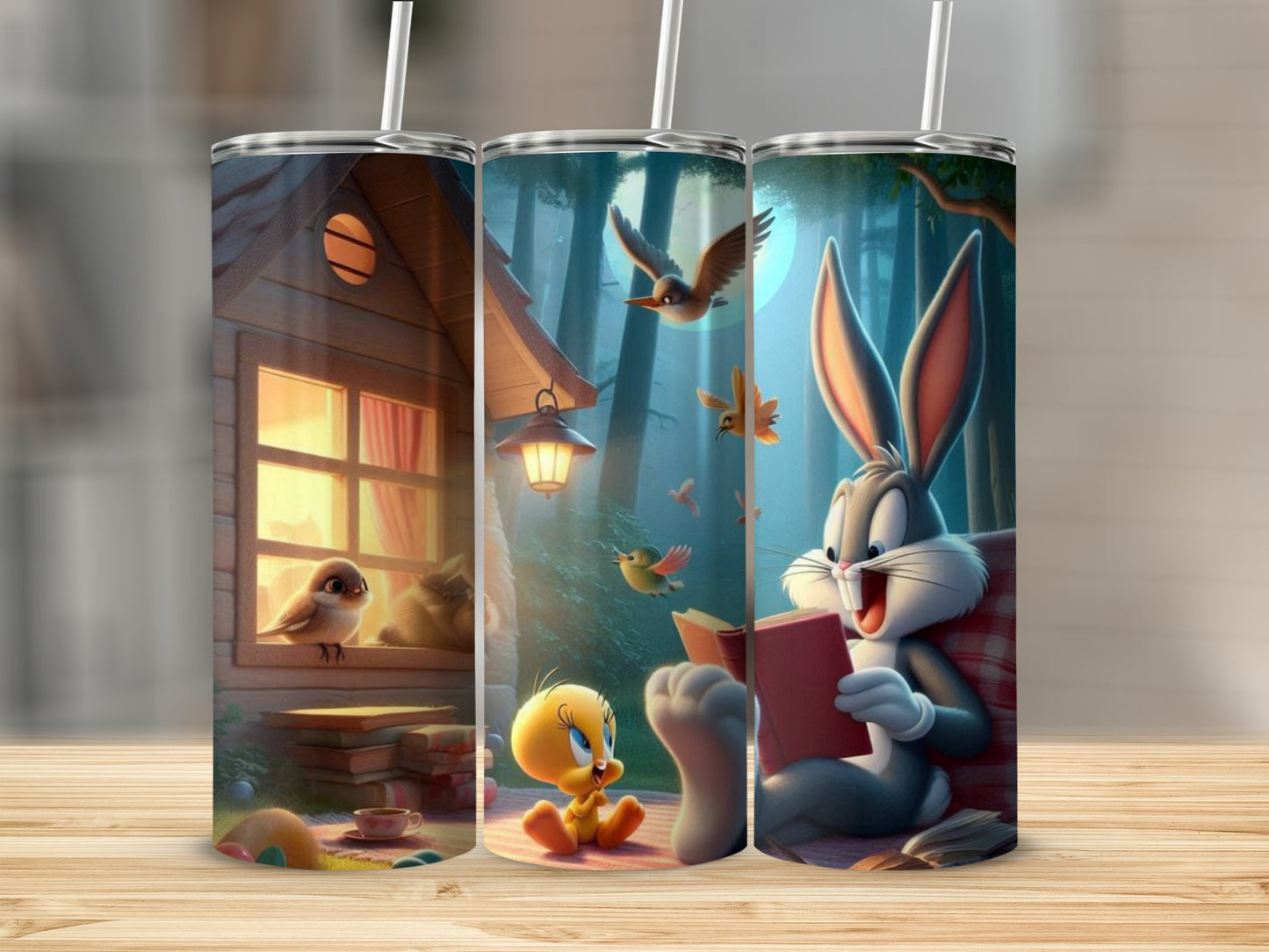Looney Tunes themed design tumbler with outdoor scene