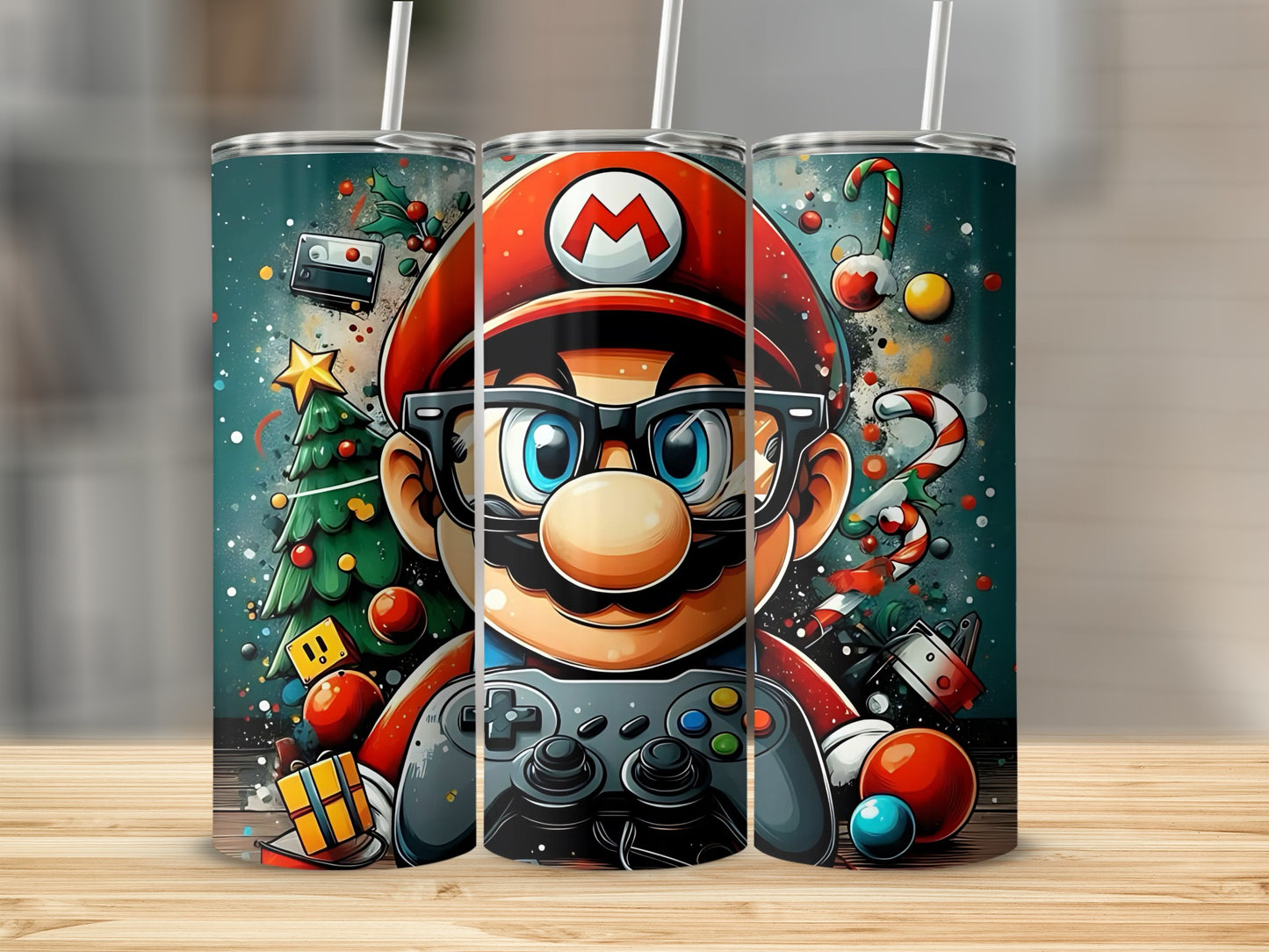 Vintage Gamer Christmas Themed Tumbler Cup