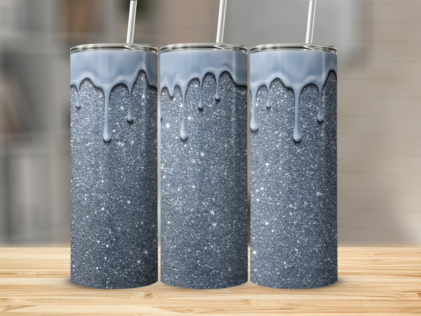 Glittery Dripping Tumbler with Swirl Straw Design