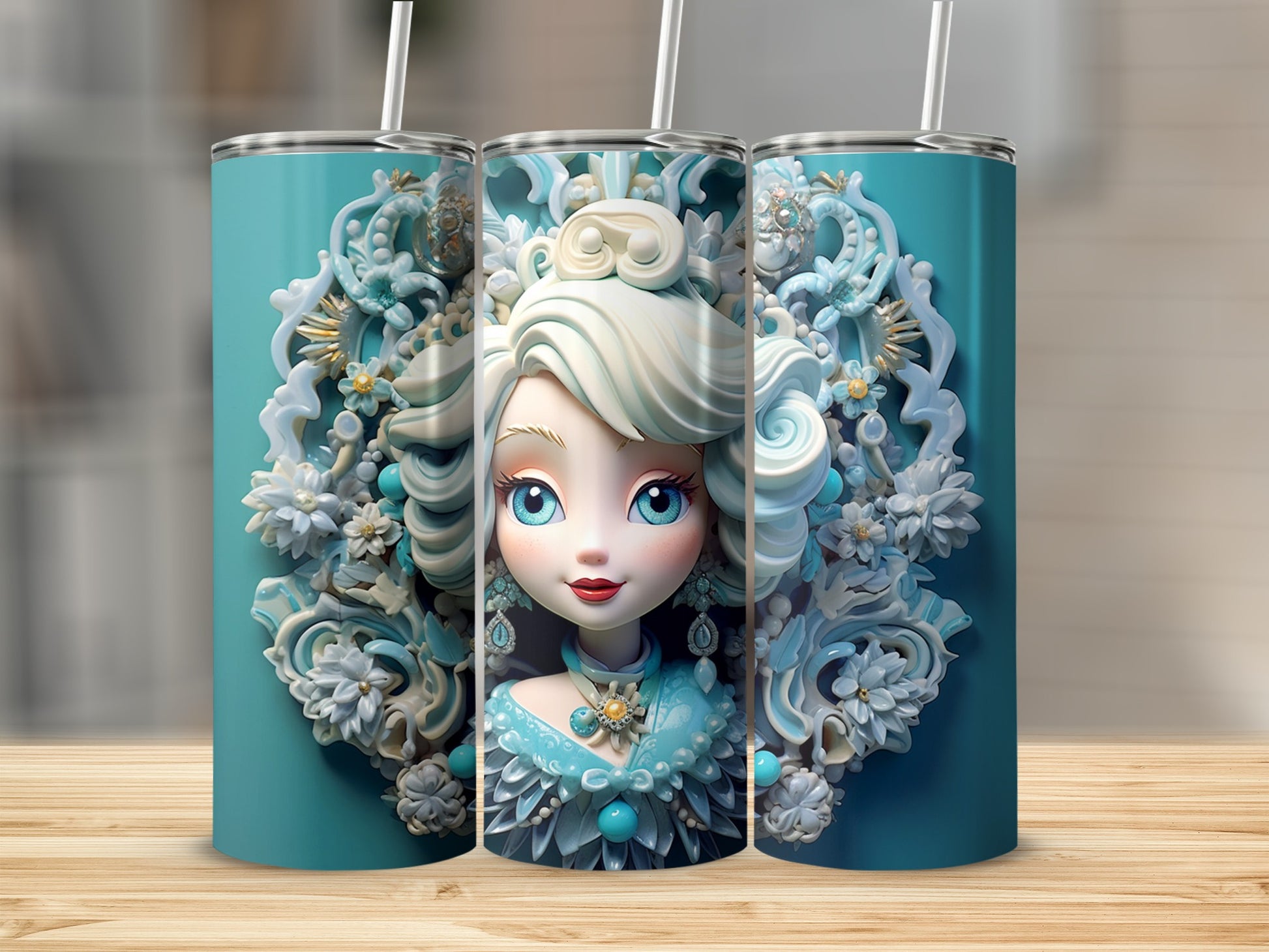 Elegant Icy Queen Art on Teal Stainless Steel Tumbler