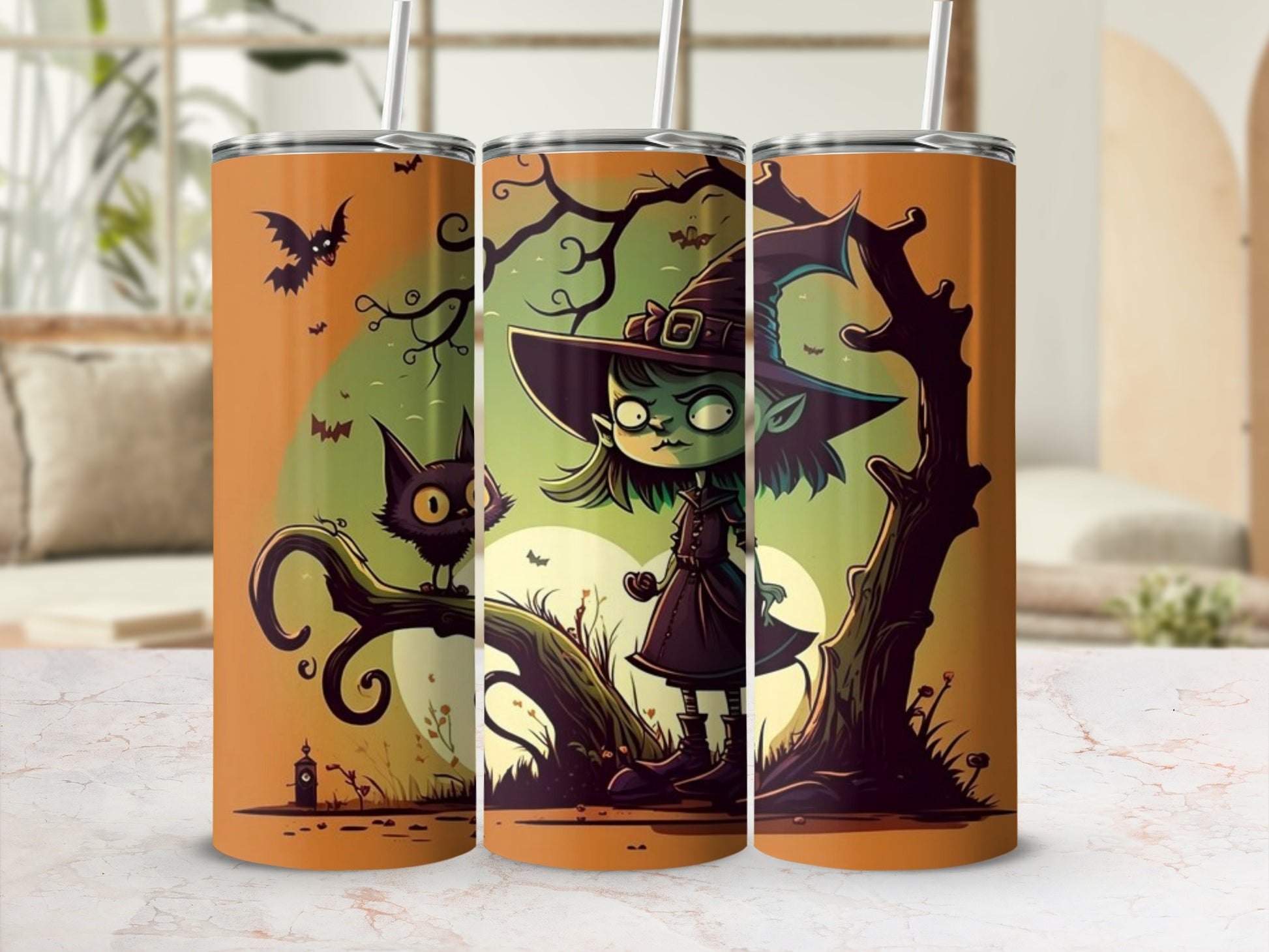 Cute Halloween Witch with Owl Tumbler Burtonesque Design