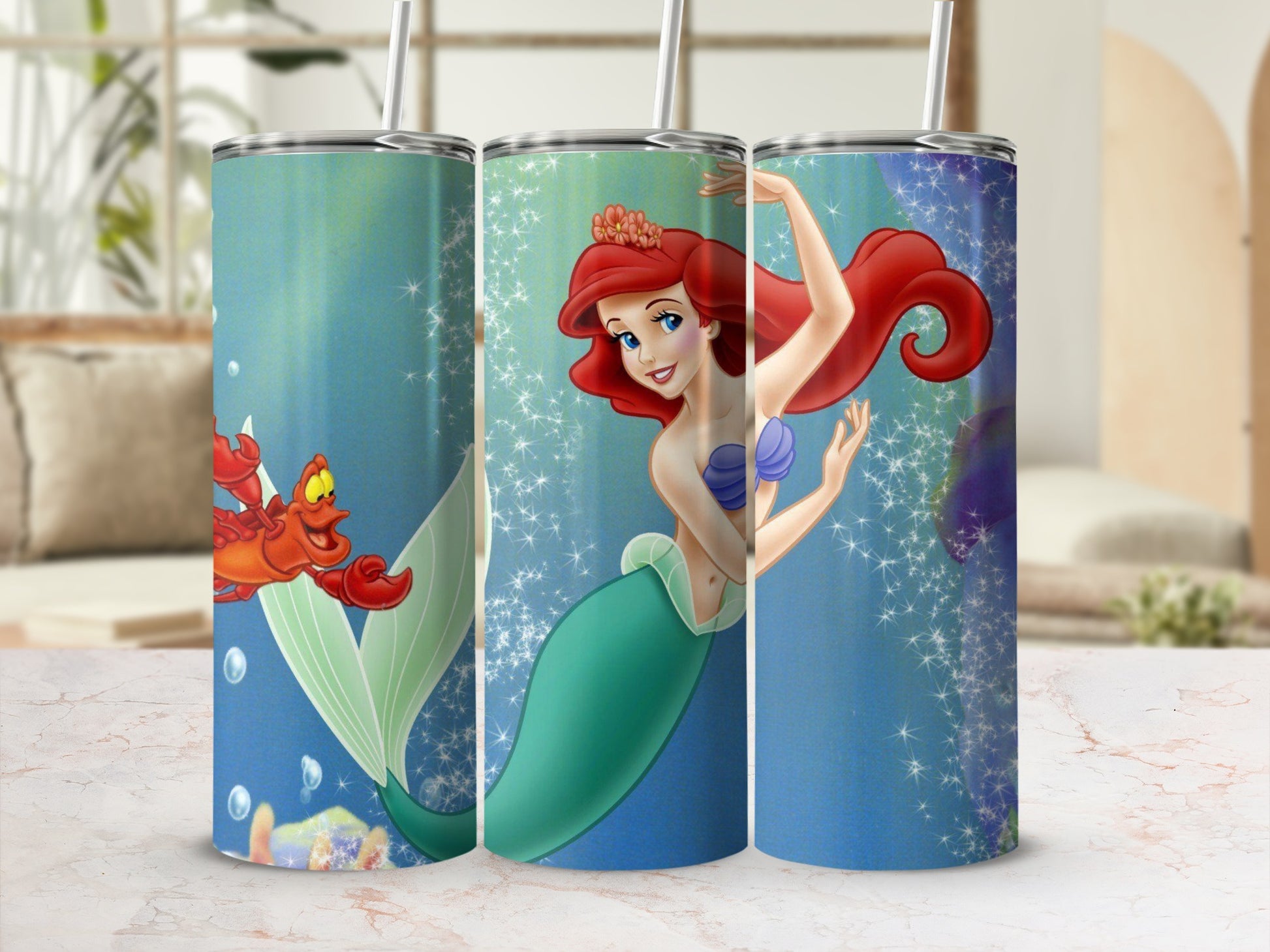 Little Mermaid Decorative Custom Tumbler with Straw