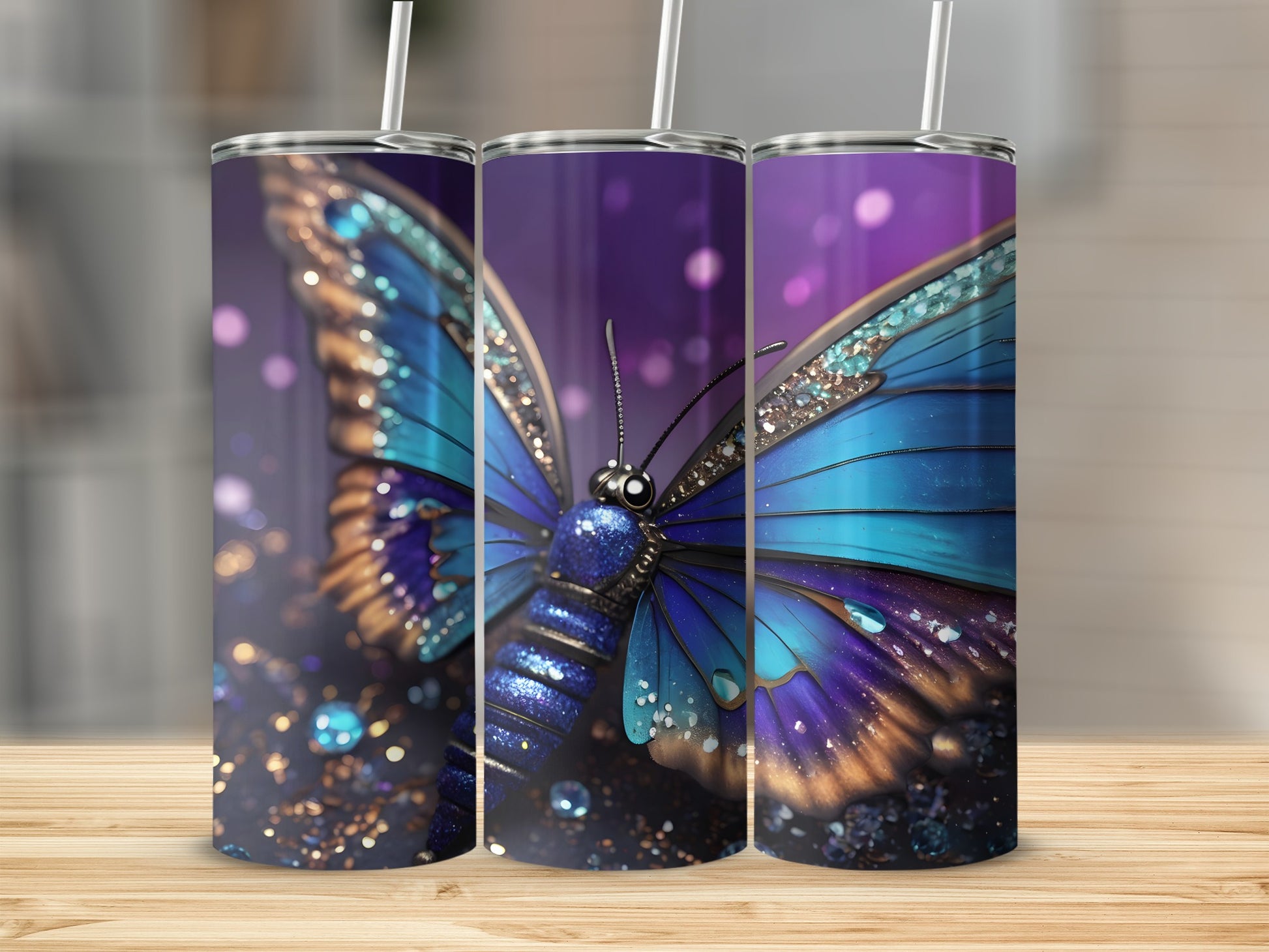 Glitter Blue Purple Butterfly Shimmer Sparkle Tumbler product type