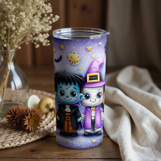 Cute Halloween Witch and Monster Tumbler Cup