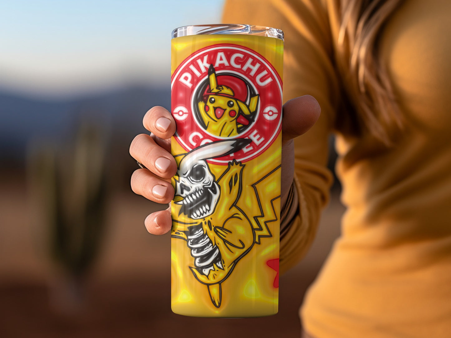Pikachu Coffee Skeleton Themed Insulated Tumbler