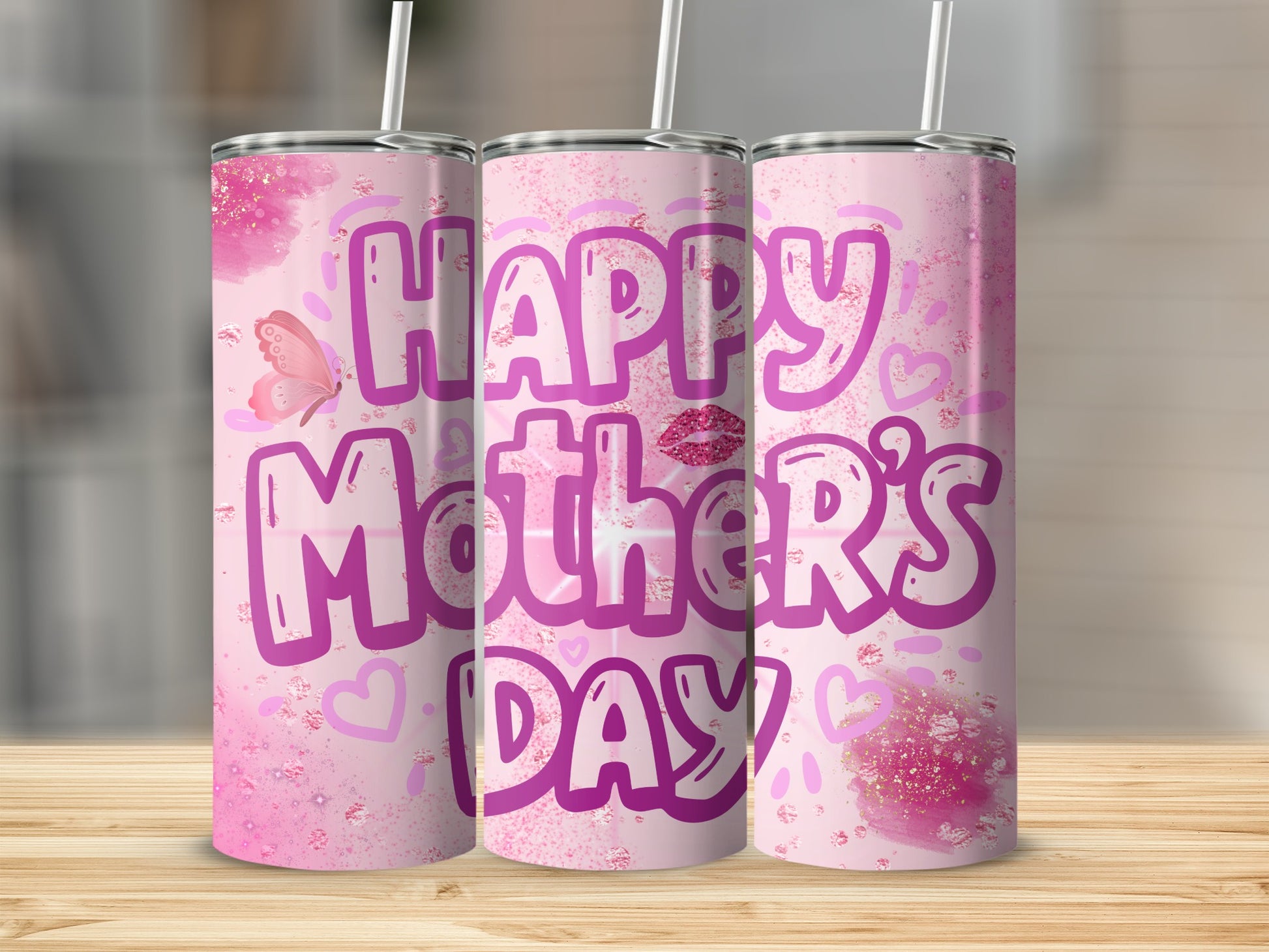 Happy Mother's Day Pink Floral Butterfly Tumbler