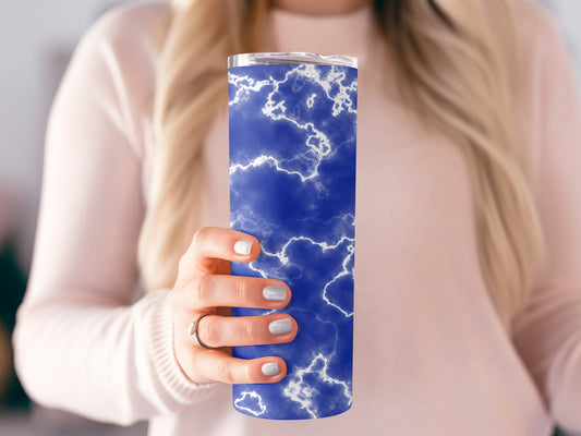 Blue Clouds With White Lightning Abstract Design Tumblers