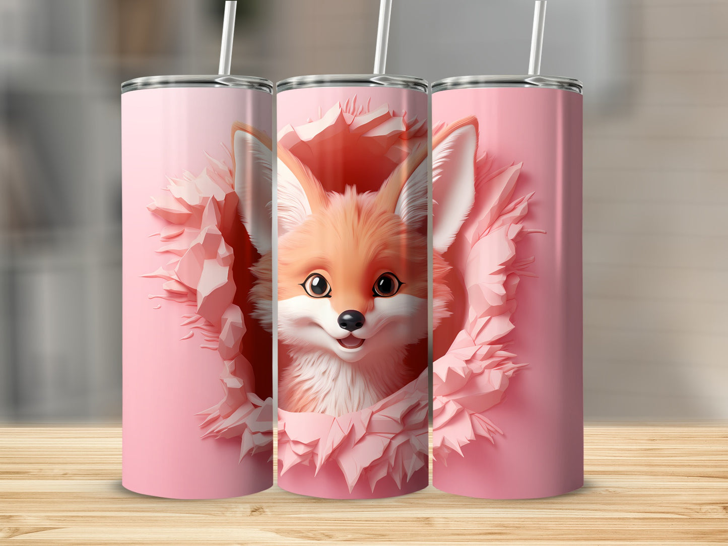 Cute Fox Design Pink Tumbler for Beverage Enthusiasts