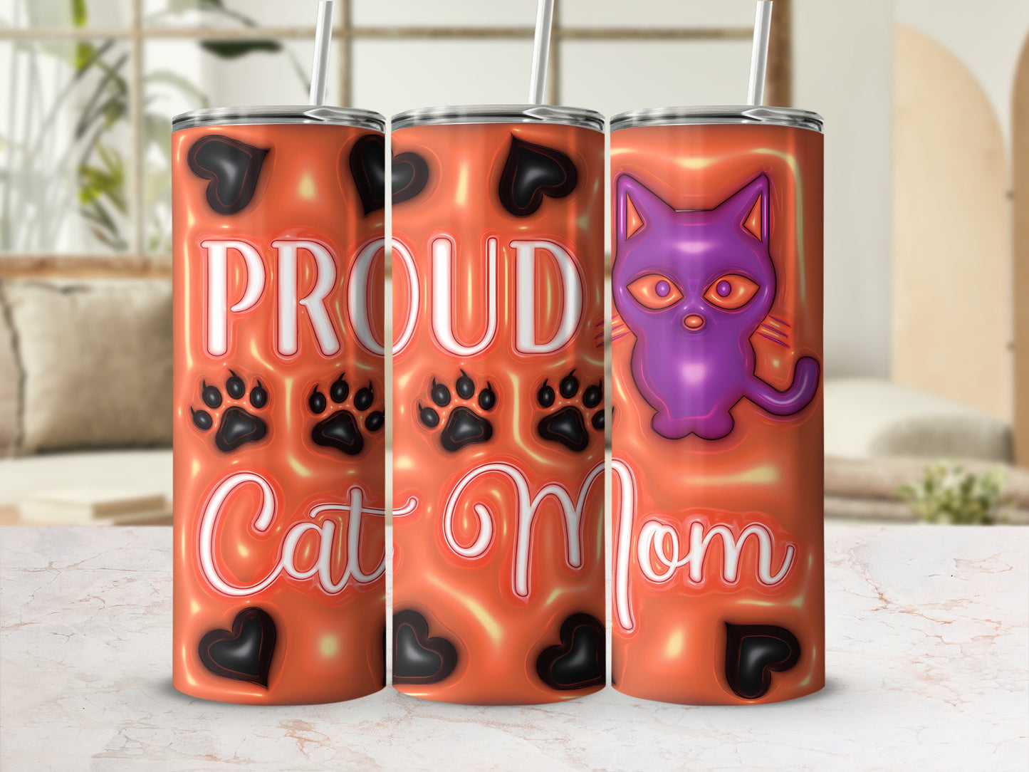 Proud Cat Mom Paw Prints Purple Cat Hearts Orange product type