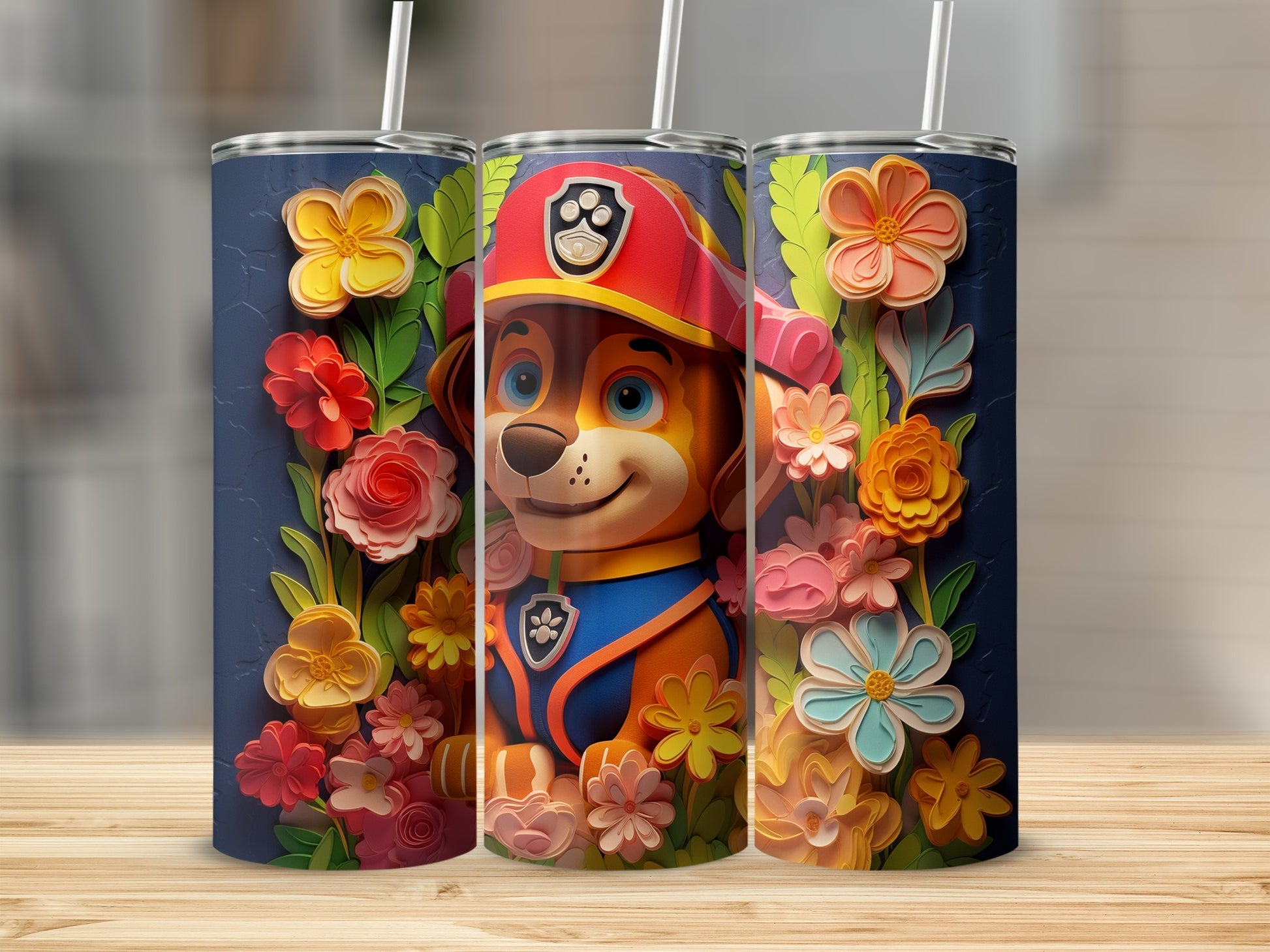 Colorful Dog and Flowers Design Insulated Tumbler